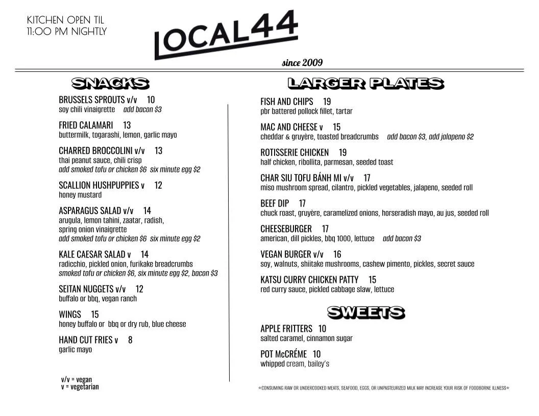 Menus — Local 44 | West Philly